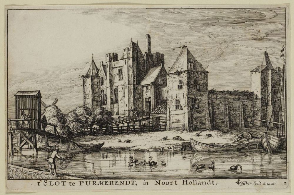 Gezicht op Slot Purmersteyn, eind zestiende eeuw door C.J. Visscher.