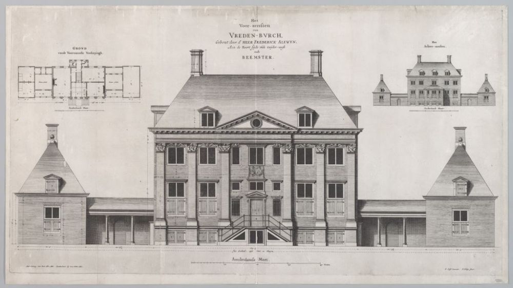 Ontwerptekening van buitenplaats Vredenburg door architect Pieter Post, 1642