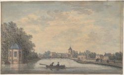 De Amstel met links een theekoepel, in het midden de kerk