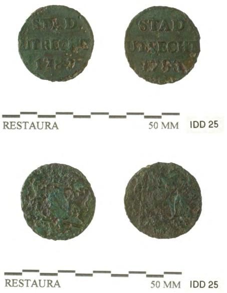 Twee koperen Utrechtse duiten uit 1783.