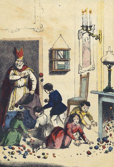 Sinterklaas op strooit snoepgoed