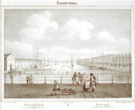 Het Entrepotdok in 1850. Bron: het Geheugen van Nederland