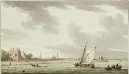 Het Buiten-IJ bij de Diemerzeedijk, met op de achtergrond het Gemeenlandshuis. Collectie Stadsarchief Amsterdam